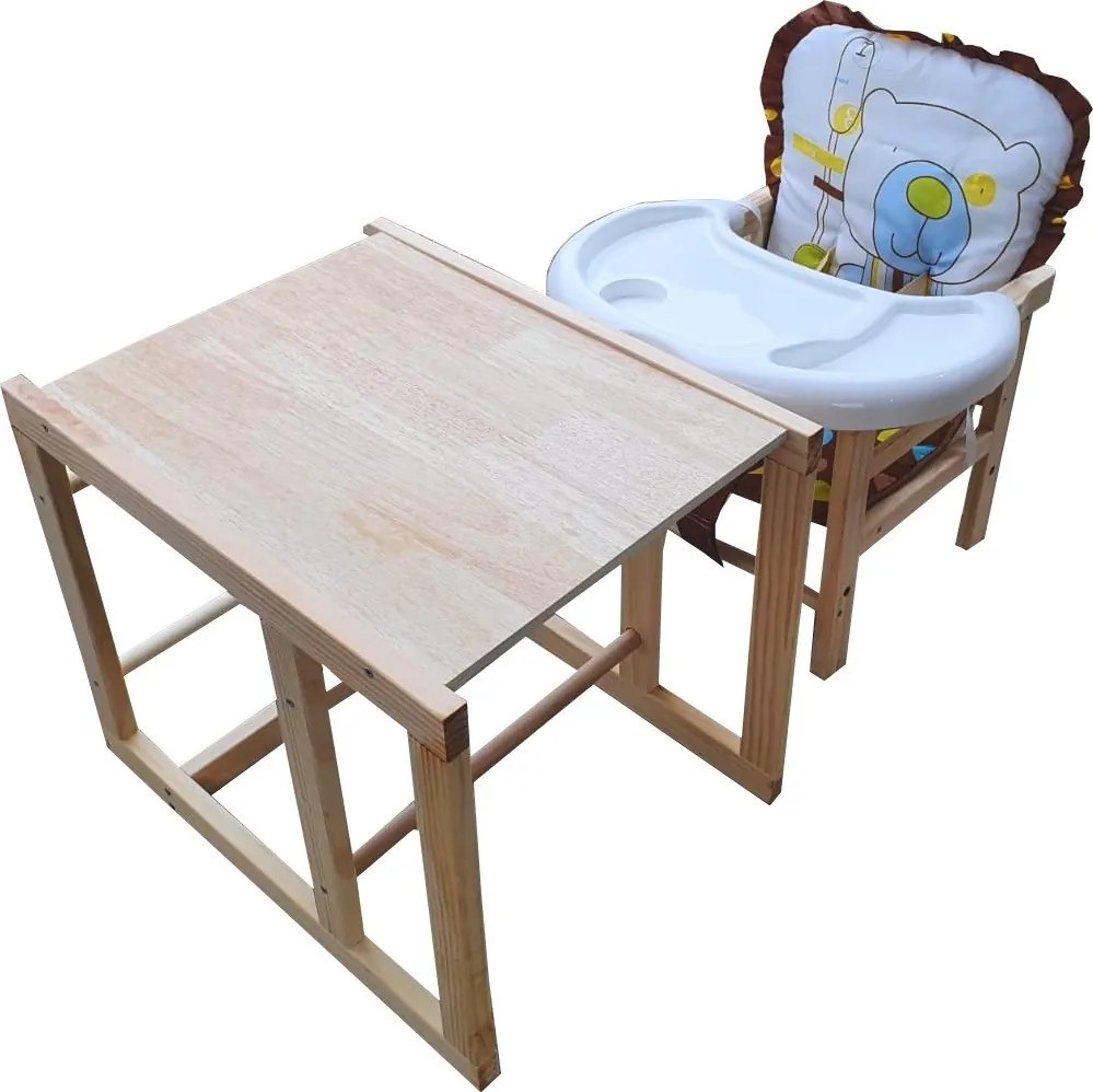 Scaun de masa pentru copii si bebe transformabil in masuta NOVOKIDS™ Wooden Table Chair, Din lemn masiv, Centura de siguranta, Sezut comfortabil
