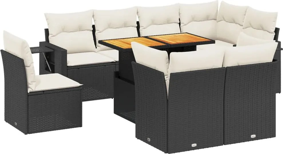 vidaXL Set mobilier de grădină cu perne, 9 piese, negru, poliratan