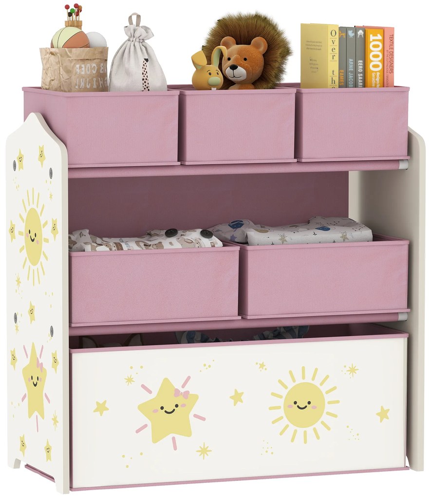AIYAPLAY Mobilier de depozitare pentru copii cu 3 niveluri, raft pentru jucării cu 6 cutii textile detașabile, roz | Aosom Romania