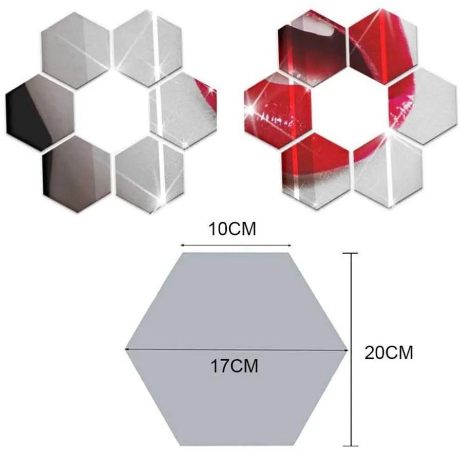 Autocolante de tip oglindă pentru perete 12 buc. 20x17 cm Hexagonal – Ambiance