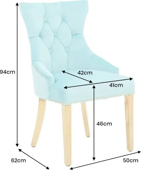 Set 2 scaune Stil Baroc, Catifea, Albastru Deschis, Metal, Auriu, Castle