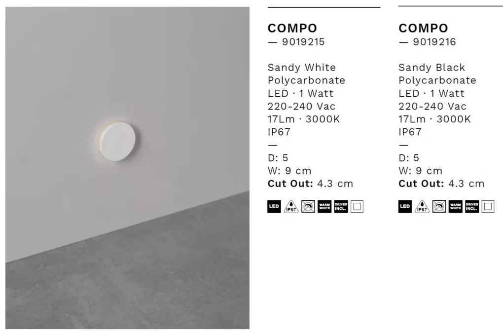 Spot LED incastrat iluminat exterior ambiental IP67 COMPO negru