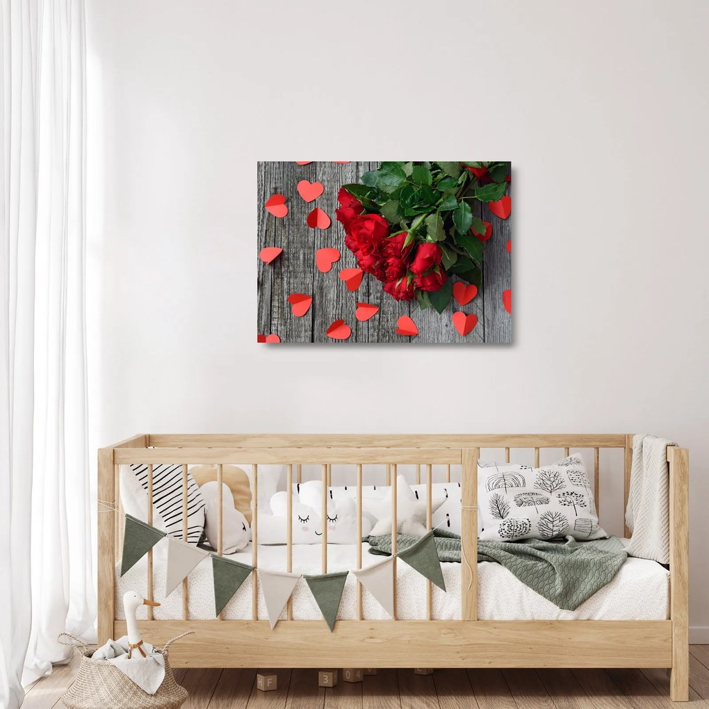 Tablou pe sticlă - cu buchet de flori (70x50 cm)