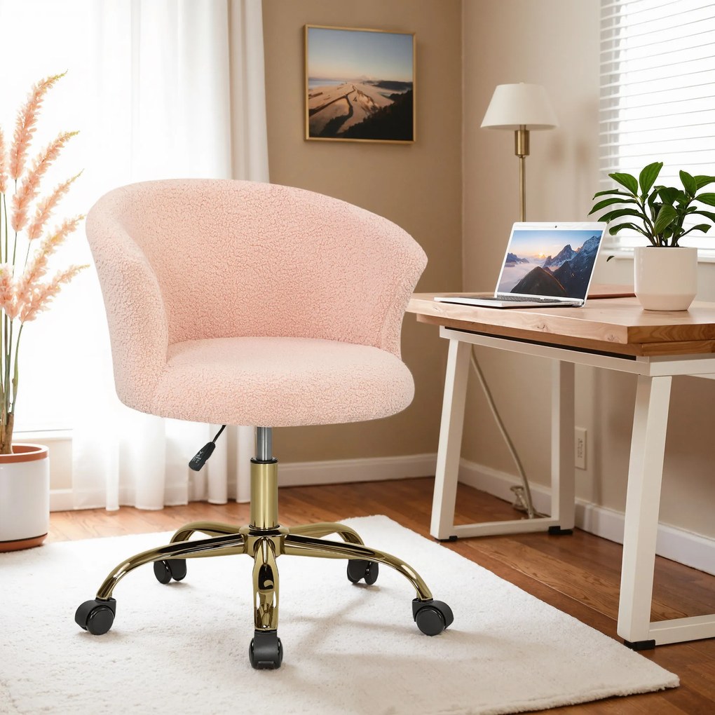 Vinsetto Fotoliu de birou, fotoliu ergonomic reglabil în înălțime, șezut rotativ, picior din oțel, roz | Aosom Romania