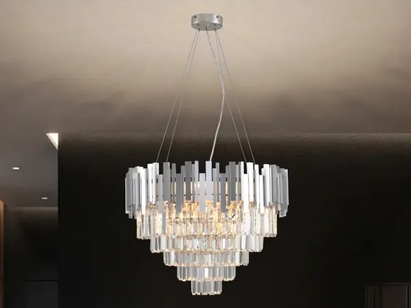 Lustru cu cristale pe cablu PLAZA 9xE14/40W/230V Ø 60 cm argintiu