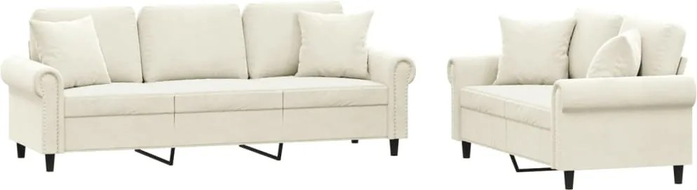 vidaXL Set de canapele cu perne, 2 piese, crem, catifea