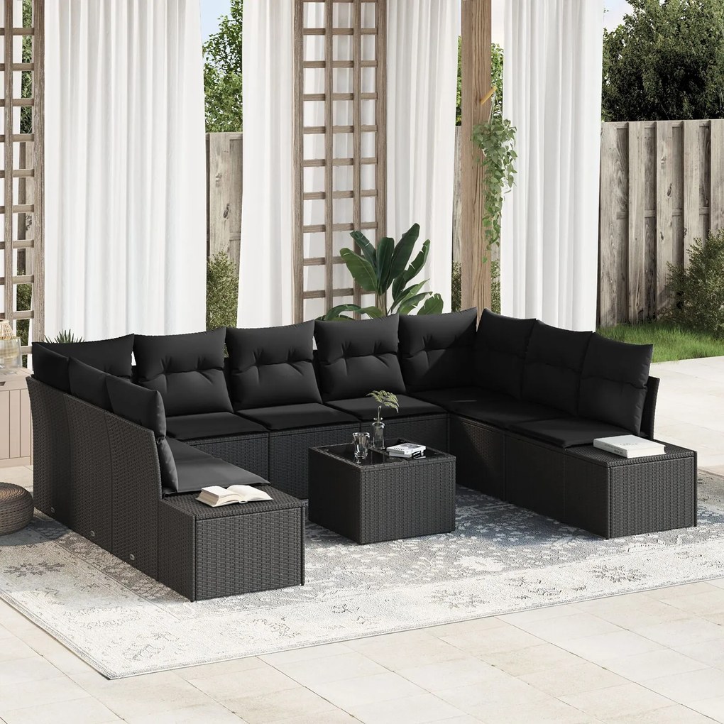 vidaXL Set de canapele pentru grădină 10 pcs Negru Rattan poli