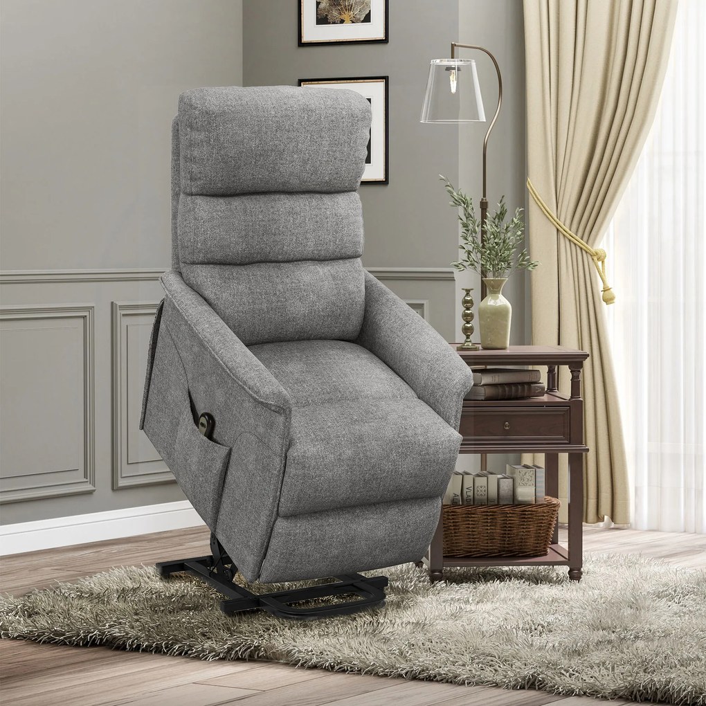 HOMCOM Scaun de relaxare cu funcție de ridicare, spătar/picioare reglabile, până la 120 kg, 66 x 90 x 96 cm, Gri | Aosom Romania