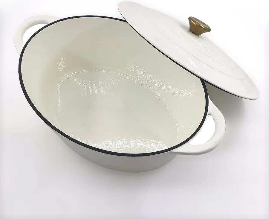 Oala fonta emailata cu capac Perfect Home 17923 30cm, 4.2L, crem