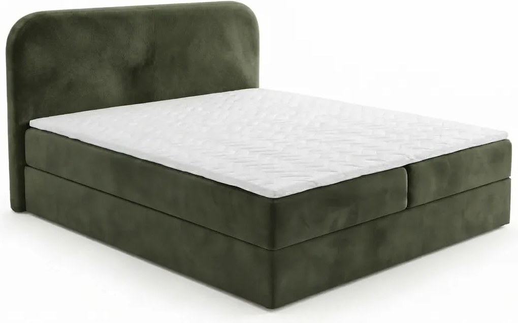 Pat tapițat boxspring FORENA 160x200 cm verde inchis Saltea: Saltea cu arcuri Bonell
