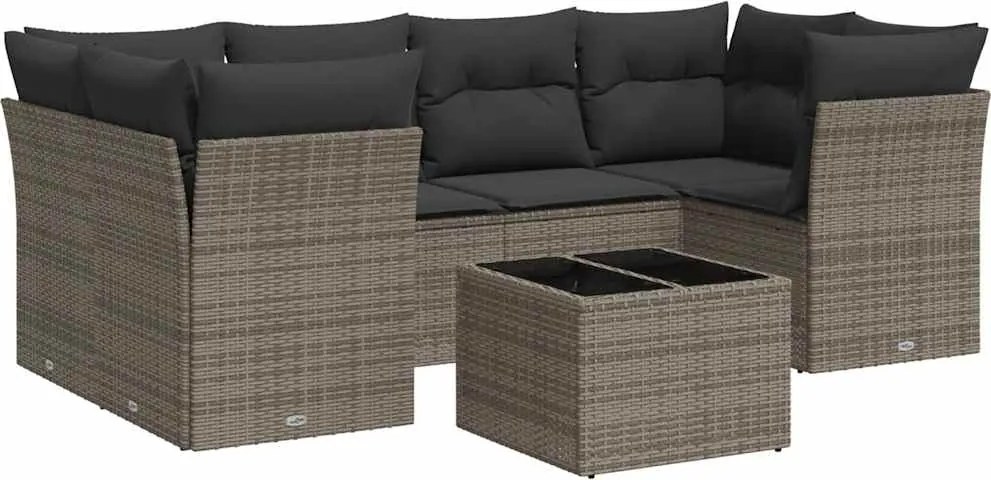 vidaXL Set canapele de grădină, 7 piese, cu perne, gri, poliratan