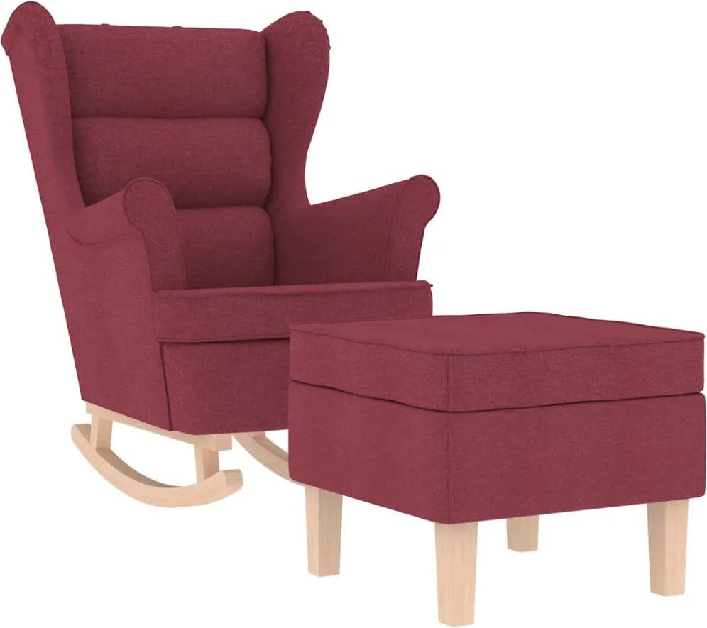 vidaXL Scaun balansoar cu taburet, roșu vin, material textil
