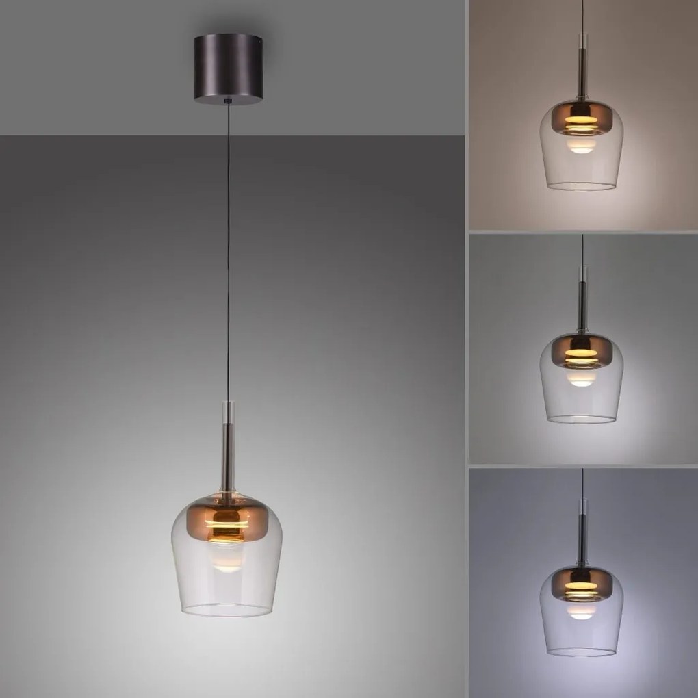 Pendul LED Smart cu Telecomanda, CCT, Sticla, Cupru, Q-KON