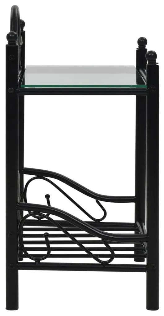 Noptiere 2 buc, oțel și sticlă călită, 45 x 30,5 x 60 cm, negru