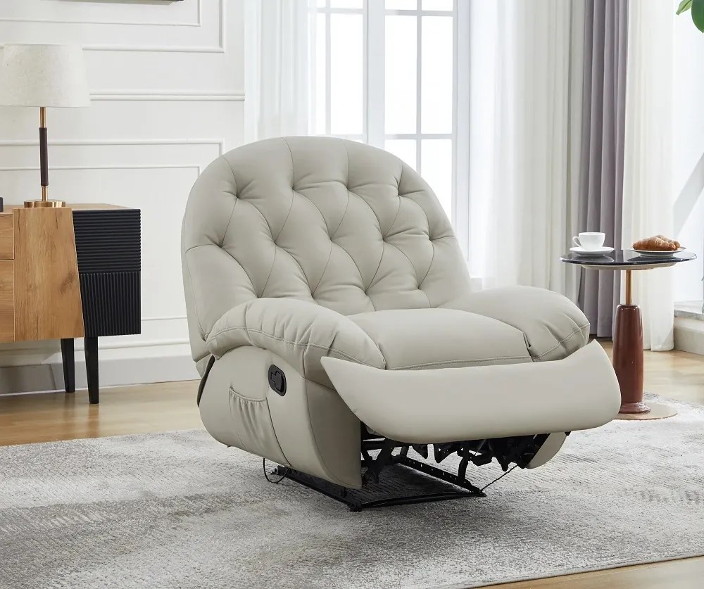 Fotoliu Recliner, suport picioare extensibil, Piele Ecologica, Bej
