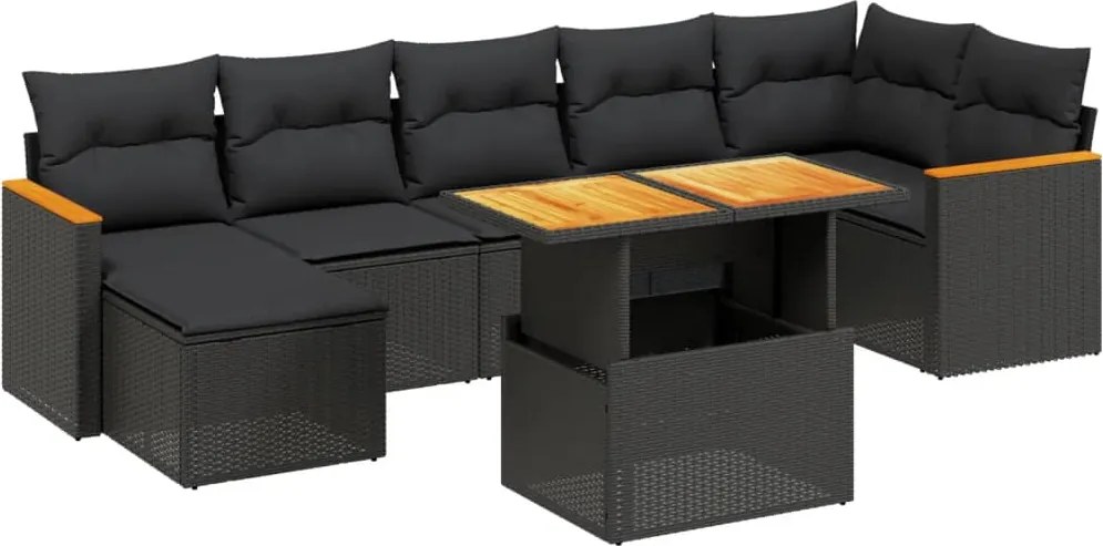 vidaXL Set mobilier de grădină cu perne, 8 piese, negru, poliratan