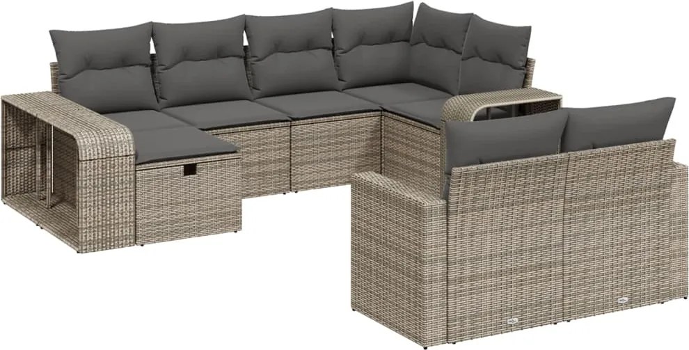 vidaXL Set mobilier de grădină cu perne, 10 piese, gri, poliratan