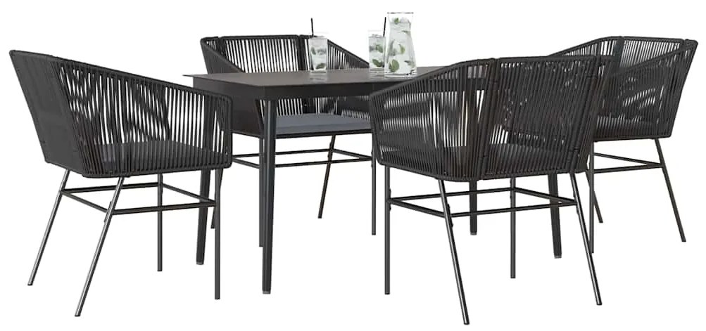 vidaXL Set de sufragerie de grădină 5 piese neagră Sticlă Poly Rattan