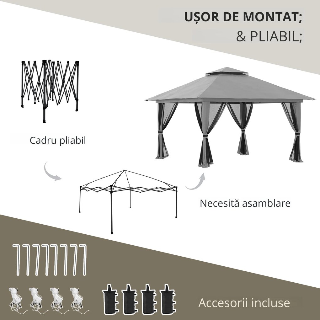 Outsunny Cort foisor pliabil cu inaltime ajustabila, 4 Saci de greutati pentru Petreceri in aer liber pe terasa si in gradina | Aosom Romania