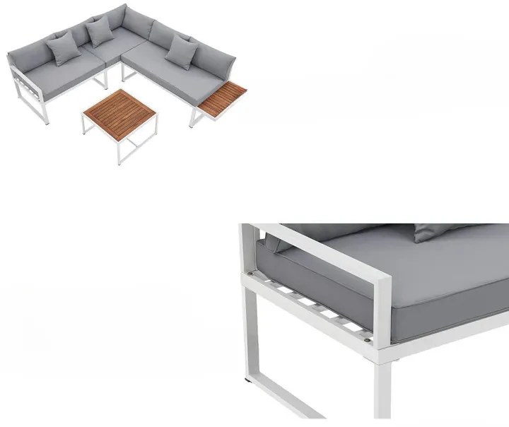 Juskys Set de grădină din metal St. Tropez - alb/cuşete gri