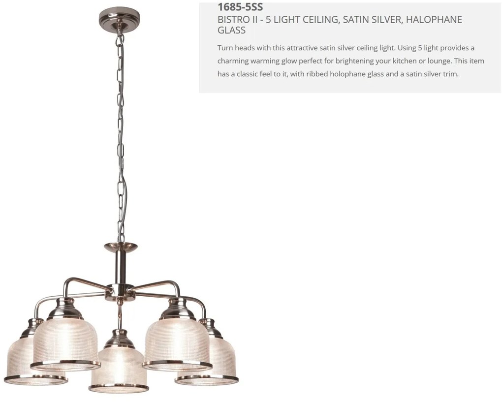 Lustra suspendata design clasic Bistro II 5L argintiu satin 1685-5SS SRT