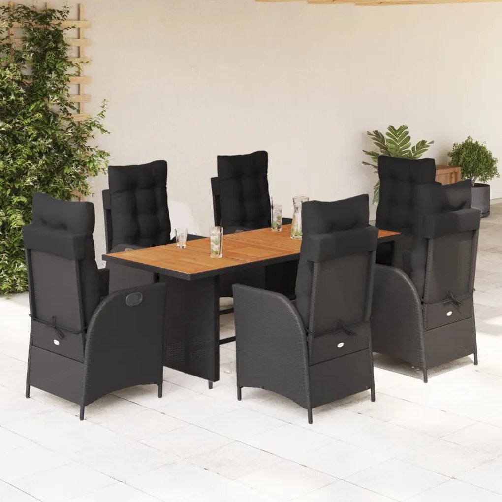 3213139 vidaXL Set mobilier de grădină cu perne, 7 piese, negru, poliratan