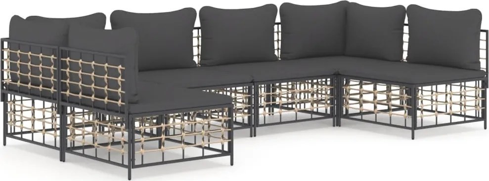 vidaXL Set șezlonguri de grădină 6 piese cu perne, antracit, poliratan