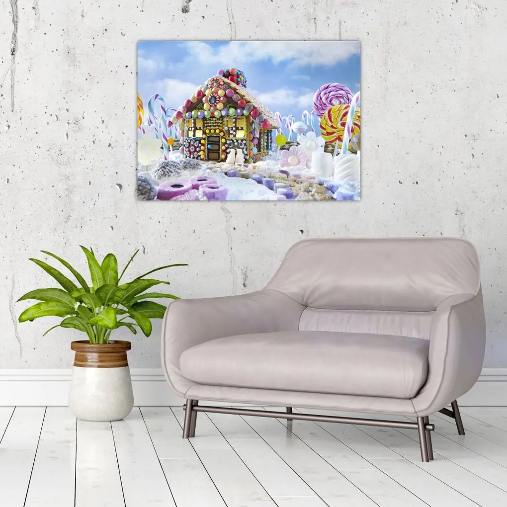 Tablou pe sticlă - Căsuță de turtă dulce (70x50 cm)