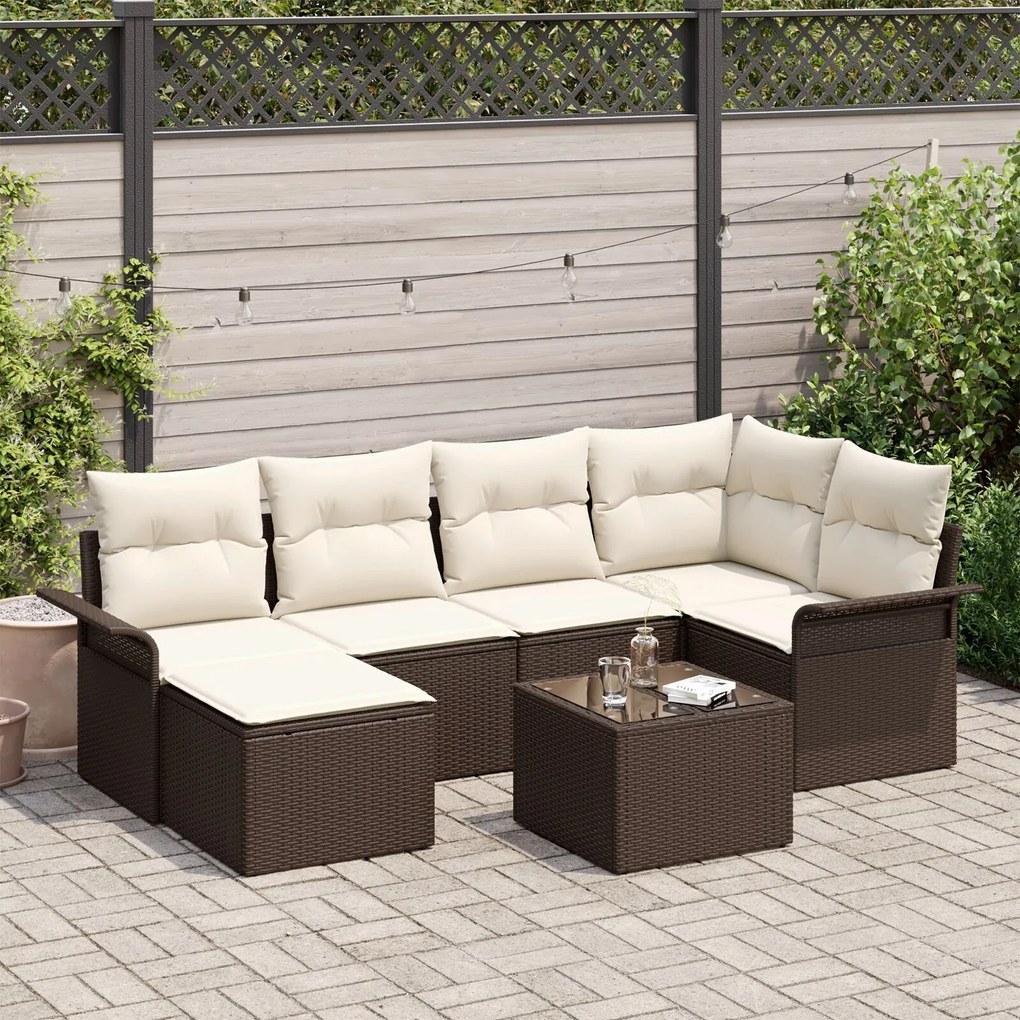 vidaXL Set de canapele pentru grădină cu pernă 7 pcs Maro Rattan poli