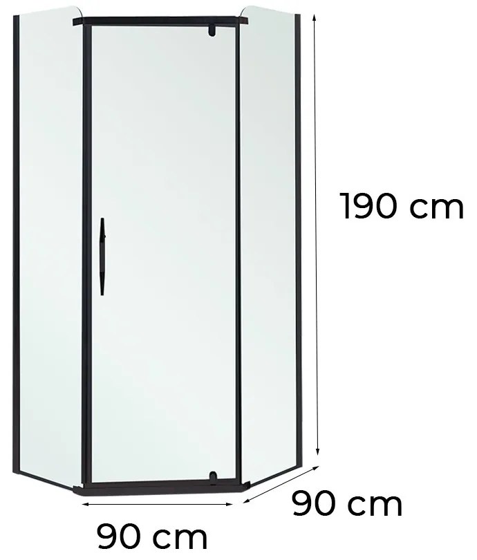 Celtic 90x90 cm cabină de duș pentagonală fără tavă negru