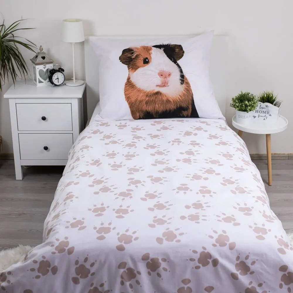 Lenjerie de pat pentru copii albă din bumbac pentru pat de o persoană 140x200 cm Guinea Pig – Jerry Fabrics