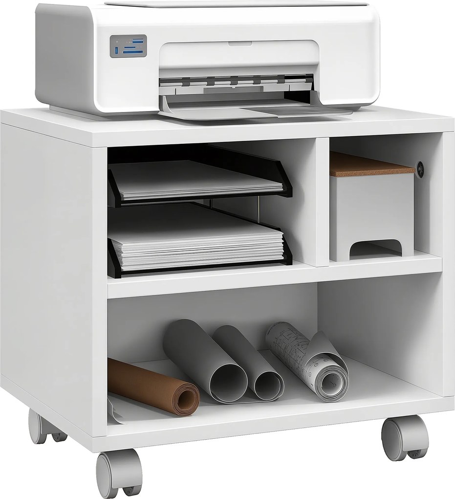 HOMCOM Suport imprimantă mobilier depozitare birou caisson 4 compartimente deschise 40L x 30l x 36H cm alb | Aosom Romania