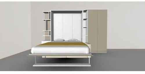 Set pat rabatabil dublu 160X200 cu somiera, canapea 2 locuri, biblioteca si dulap Acordeon(100) cm - ROYAL XL 160, ACORDEON WARDROBE,SMALL BOOKCASE&SOFA SET(160X200)