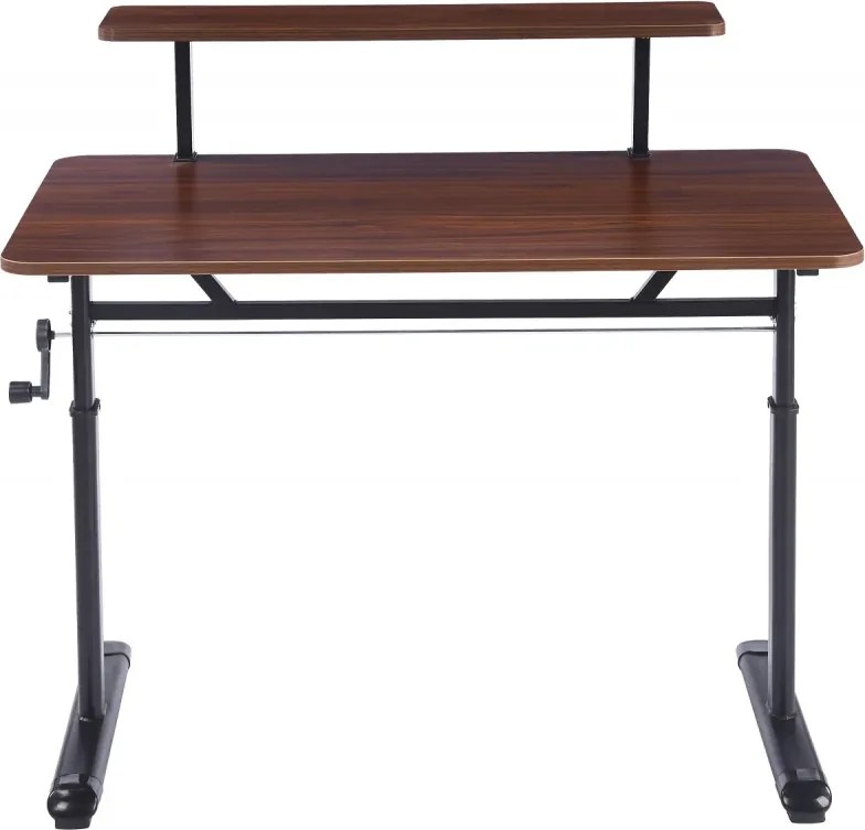 ERGOLEV WX-007 – Birou Reglabil Manual cu Înălțime Ajustabilă 65–90 cm, Blat Monobloc din PAL de Înaltă Densitate 15 mm, Cadru Metalic din Oțel, Raft Superior Integrat, 120x60 cm, Walnut