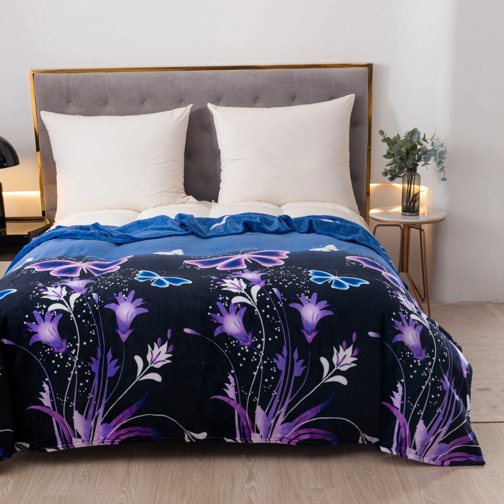 Patura din microplus VIOLET BUTTERFLY albastru inchis Dimensiune: 160 x 200 cm