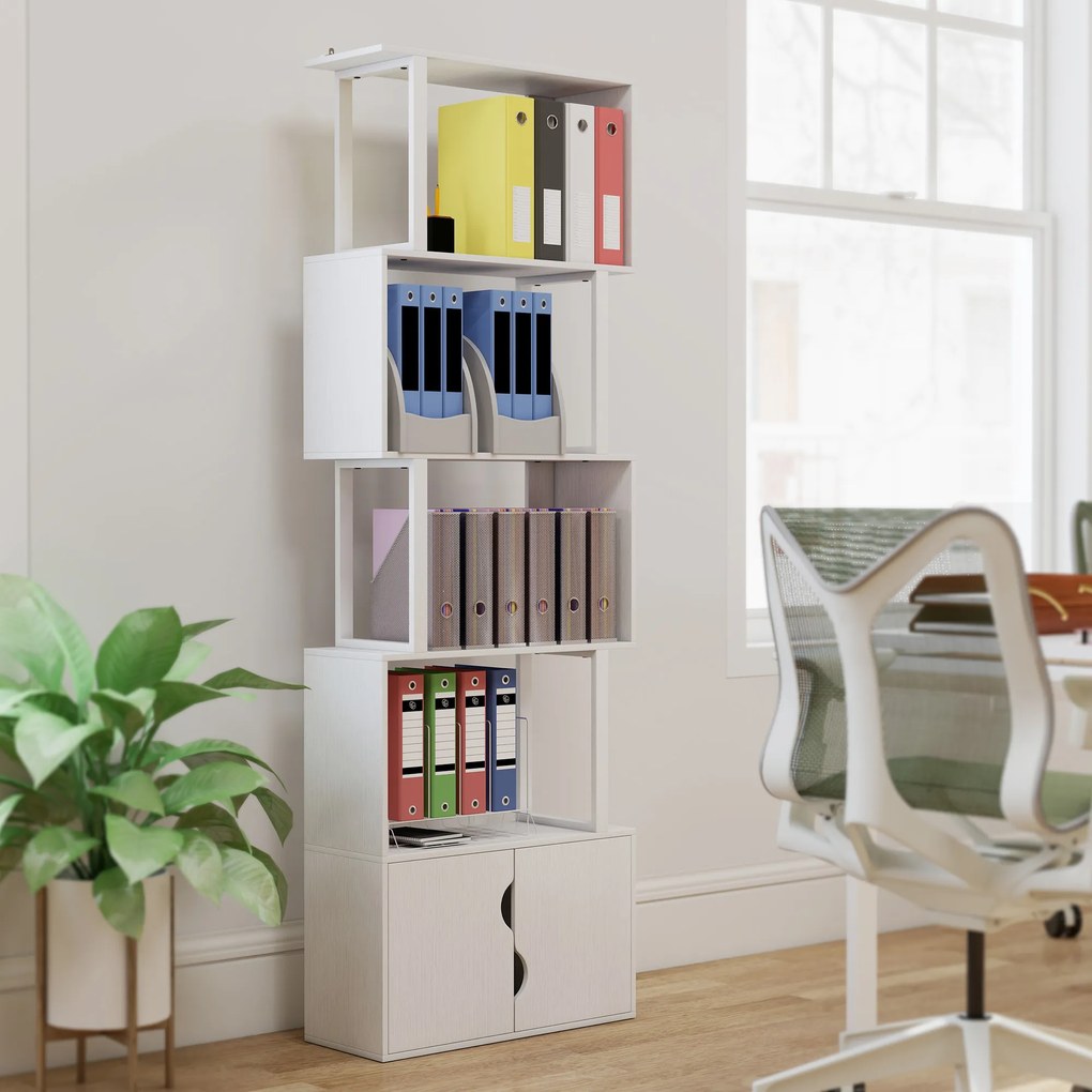 HOMCOM Bibliotecă Modernă cu 5 Rafturi și Dulăpior cu 2 Uși din Lemn Alb | Aosom Romania