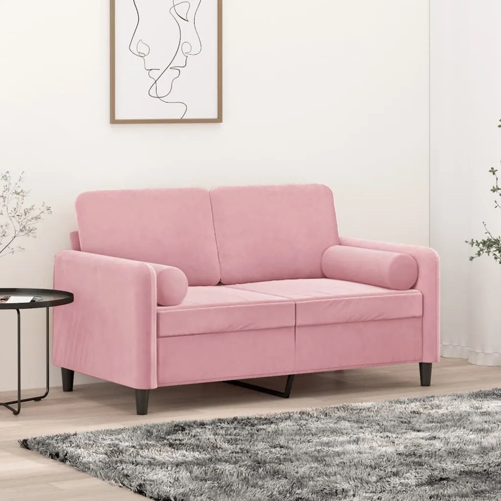 vidaXL Canapea cu 2 locuri cu pernuțe, roz, 120 cm, catifea