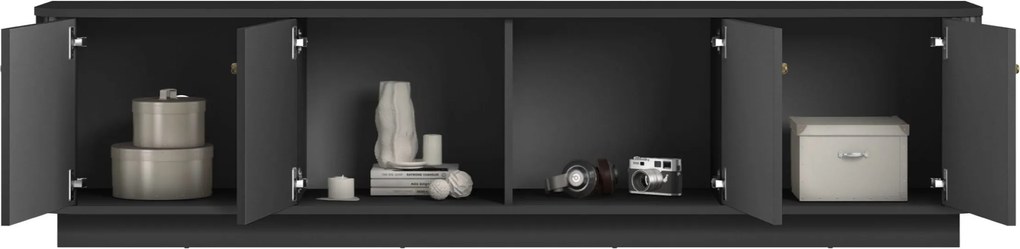 Comodă TV pe soclu Vesper 4D 187 cm - negru / mânere aurii