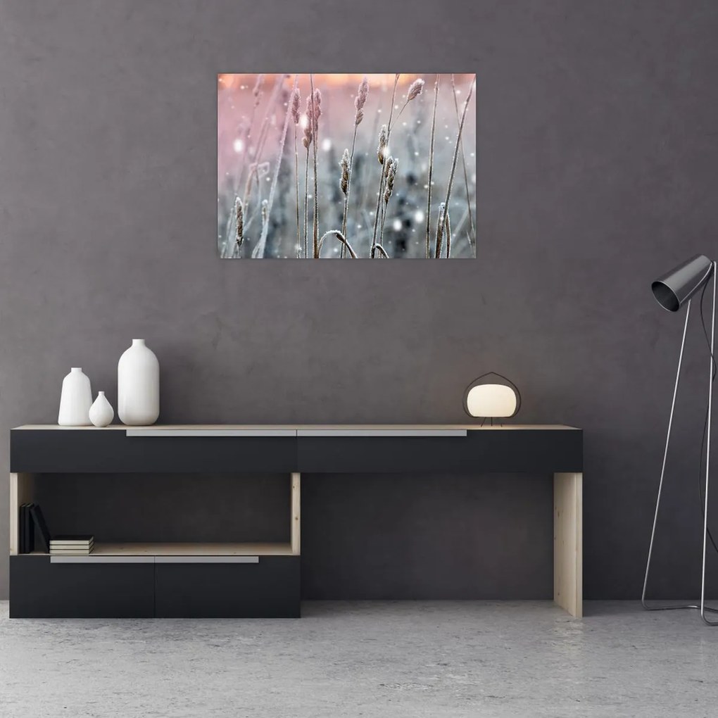 Tablou pe sticlă - Peisaj de iarnă (70x50 cm)