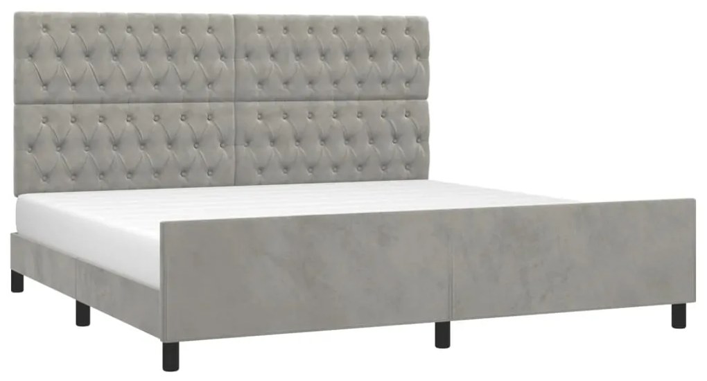 Cadru de pat cu tablie, gri deschis, 200x200 cm, catifea Gri deschis, 200 x 200 cm, Design cu nasturi