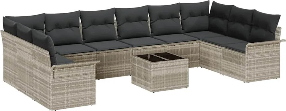 vidaXL Set de canapele pentru grădină cu pernă 11 pcs Gri Rattan poli