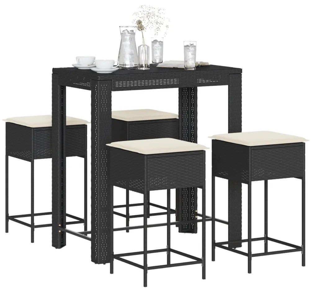 3261454 vidaXL Set mobilier bar de grădină cu perne, 5 piese, negru, poliratan