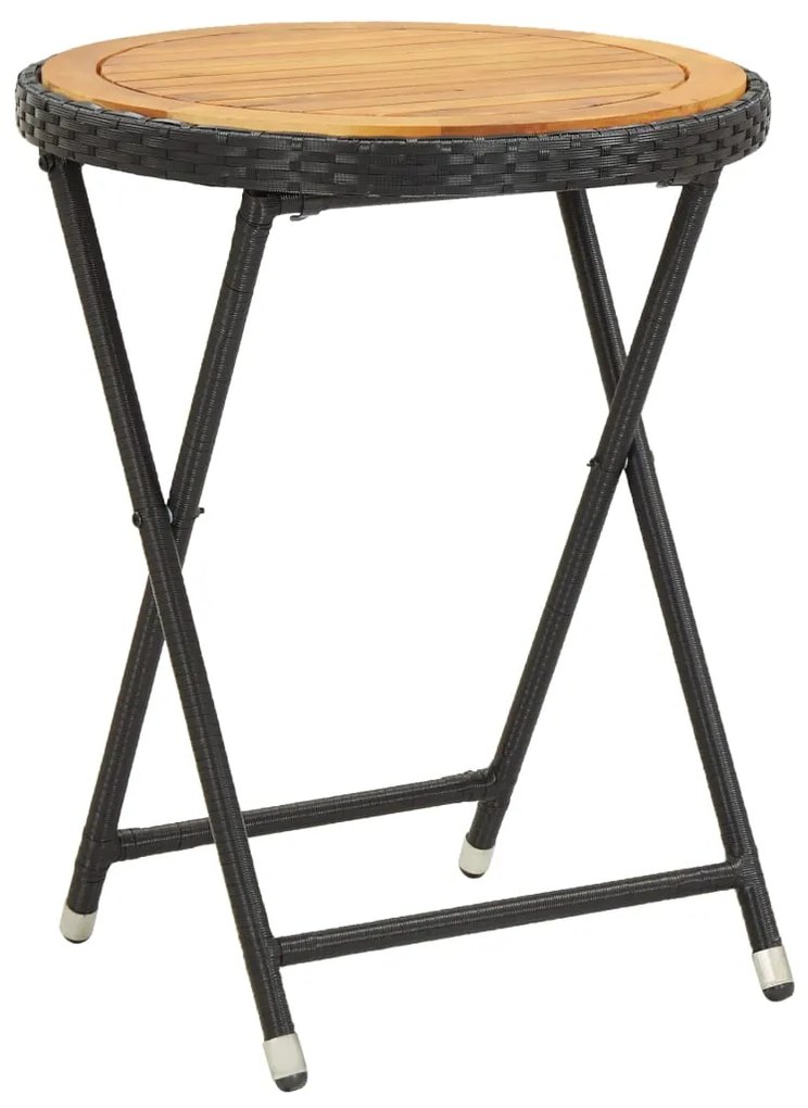 vidaXL Masă de ceai negru 60 cm poliratan lemn masiv acacia
