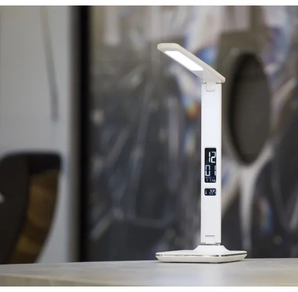 Immax 08934L - LED lampa de masa cu display KINGFISHER LED/9W/230V alba