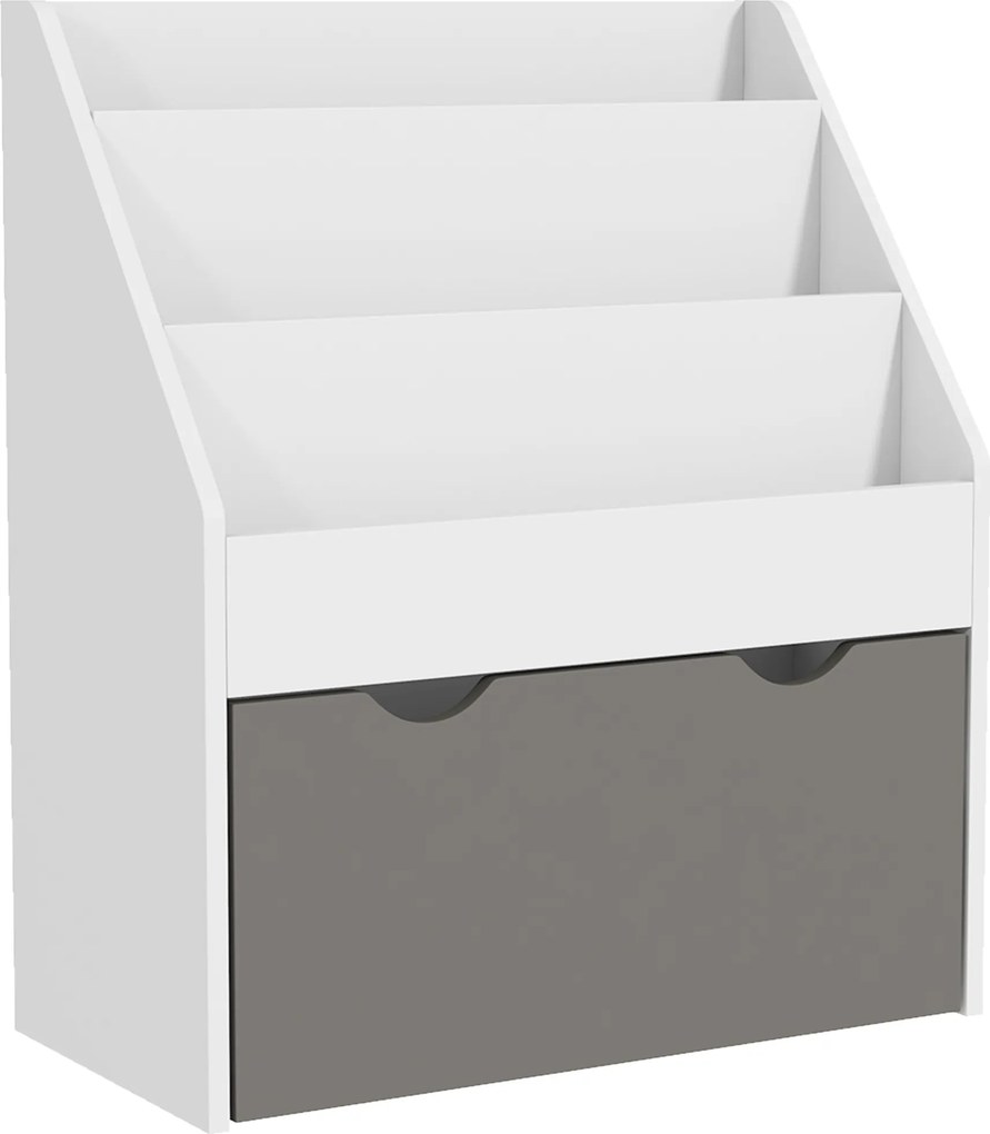AIYAPLAY Bibliotecă pentru Copii 3-8 Ani cu 3 Rafturi și Sertar Inferior, din MDF, 62.5x30x70 cm, Gri | Aosom Romania