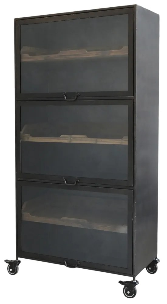 Vitrina din lemn masiv, cu 3 rafturi, aspect rustic