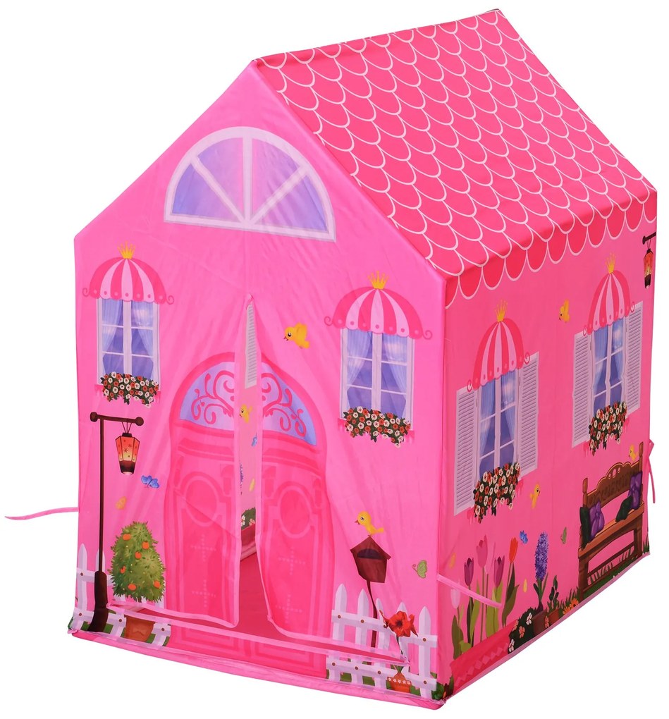Cort Princess Play HOMCOM pentru Fete de peste 3 ani pentru Interior si Exterior Roz 93 x 69 x 103 cm | Aosom RO