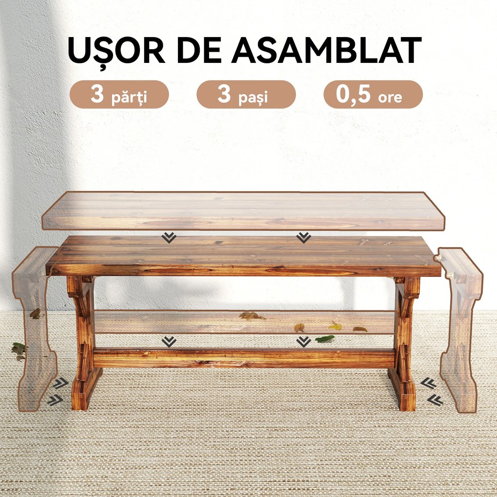 Outsunny Bancă de Grădină cu 2 Locuri din Lemn de Brad cu Bază în Formă de X, Bancă Rustică pentru Exterior Fără Spătar, pentru Patio, Verandă, Balcon, 114L x 40l x 46h cm, Finisaj Carbonizat | Aosom Romania