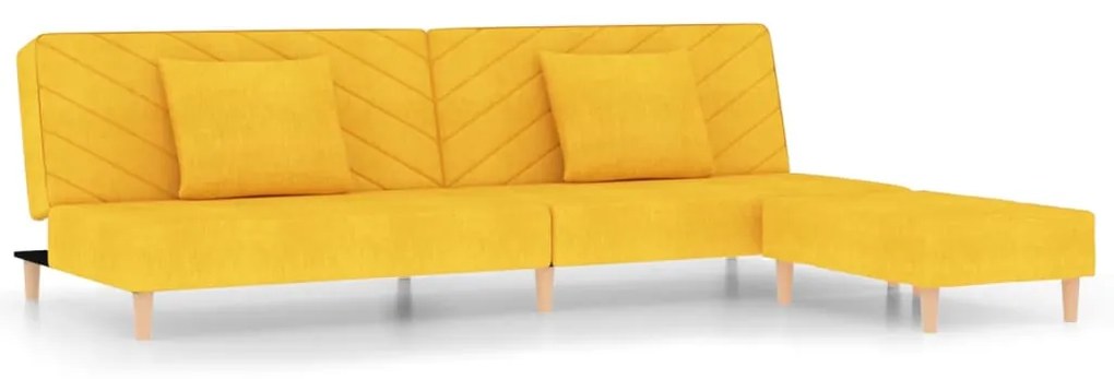 3081815 vidaXL Canapea extensibilă 2 locuri, 2 perne&taburet, galben, textil
