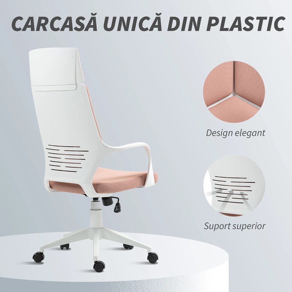 HOMCOM Scaun de Birou sau Gaming din Țesătură cu Spătar Înalt, Roz | Aosom Romania